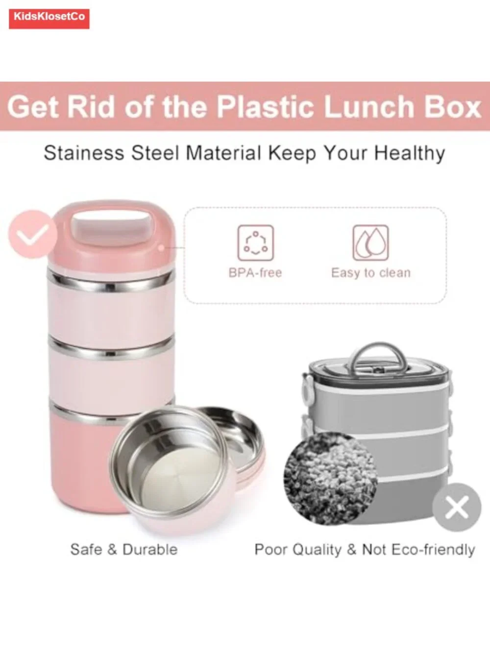 3-Tier Stainless Steel Bento Box, 48OZ Leakproof Insulated Lunch Container